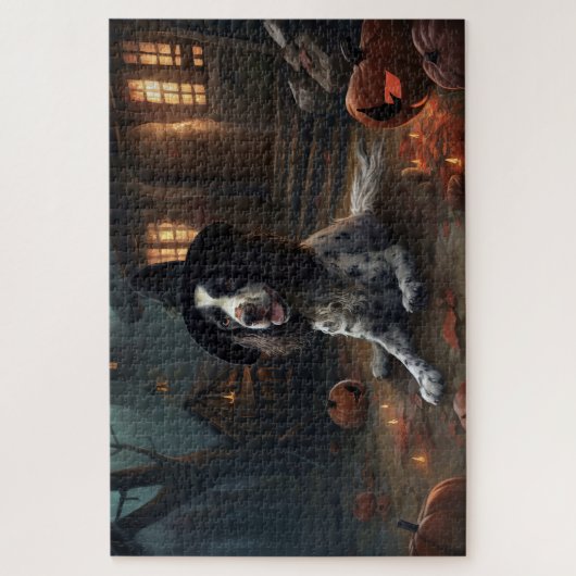 Engelse Springer Spaniel Pompoenen Halloween Scary Legpuzzel (Verticaal)