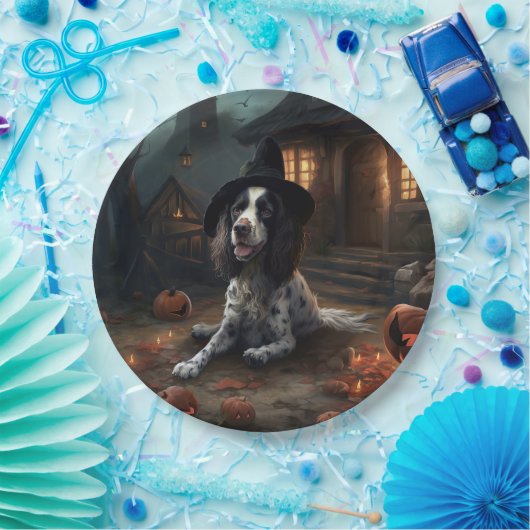 Engelse Springer Spaniel Pompoenen Halloween Scary Papieren Bordje (Feest)