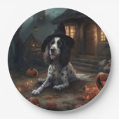 Engelse Springer Spaniel Pompoenen Halloween Scary Papieren Bordje (Voorkant)