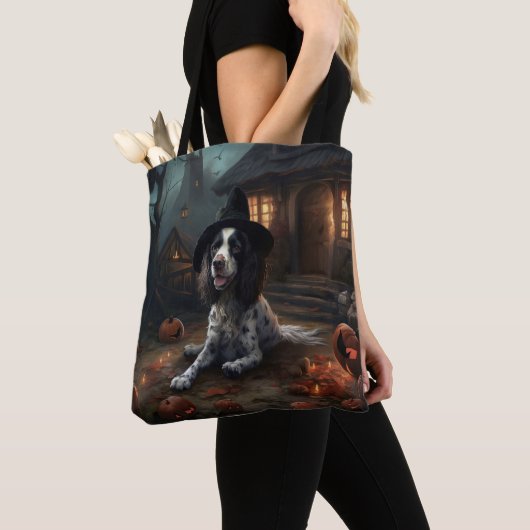 Engelse Springer Spaniel Pompoenen Halloween Scary Tote Bag (Dichtbij)