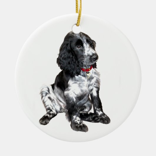 Engelse Springer Spaniel Pup - zwart en wit Keramisch Ornament (Voorkant)