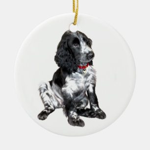 Engelse Springer Spaniel Puppy - zwart-wit Keramisch Ornament