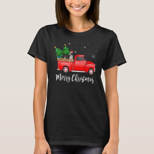 Engelse Springer Spaniel Rode Vrachtwagen Kerstboo T-shirt (Voorkant)