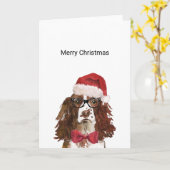 Engelse Springer Spaniel Santa kerstKaart Kaart (Gele Bloem)