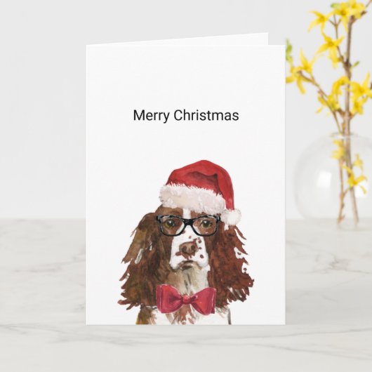 Engelse Springer Spaniel Santa kerstKaart Kaart (Gele Bloem)
