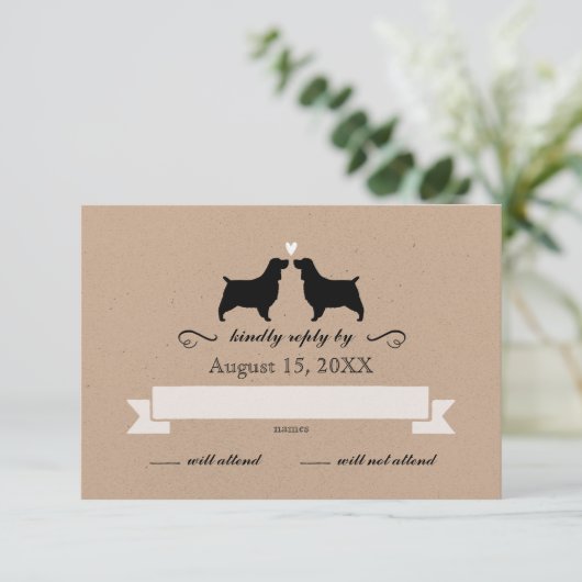 Engelse Springer Spaniel Silhouetten Bruiloft RSVP (Staand voorkant)