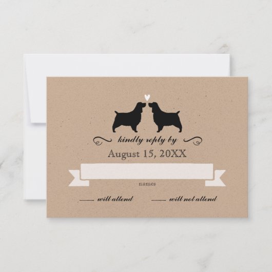 Engelse Springer Spaniel Silhouetten Bruiloft RSVP Kaartje (Voorkant)