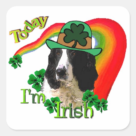 Engelse Springer Spaniel St. Pattys Vierkante Sticker (Voorkant)