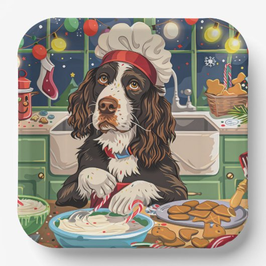 Engelse Springer Spaniel Vakantie Bakken: Feesteli Papieren Bordje (Voorkant)
