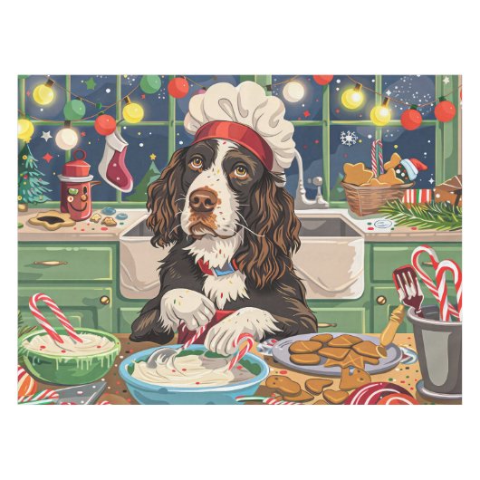 Engelse Springer Spaniel Vakantie Bakken: Feesteli Tafelkleed (Voorkant (Horizontaal))