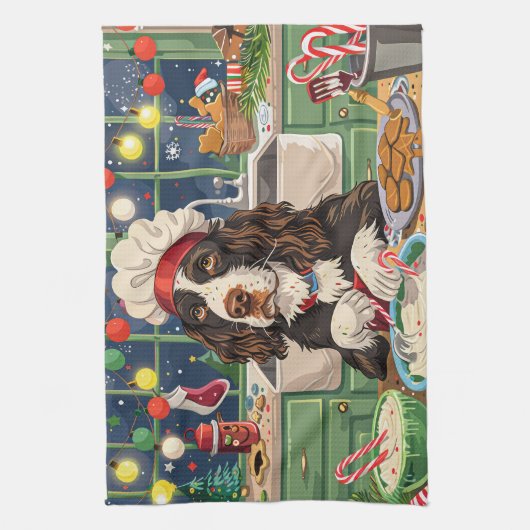 Engelse Springer Spaniel Vakantie Bakken: Feesteli Theedoek (Verticaal)