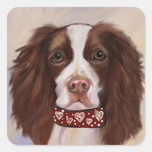 ENGELSE SPRINGER SPANIEL VIERKANTE STICKER (Voorkant)