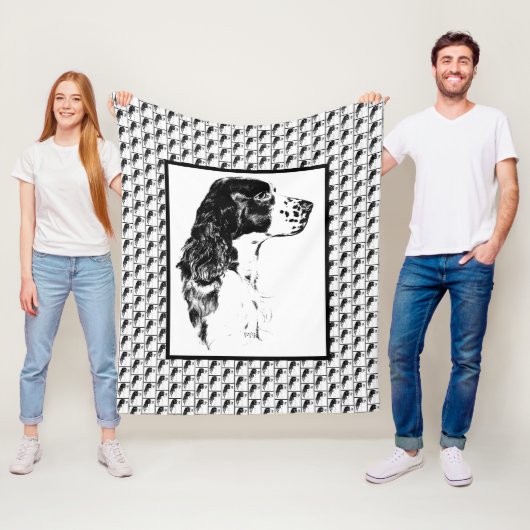 Engelse Springer Spaniel Vintage Honden Kunst Fleece Deken (In situ)