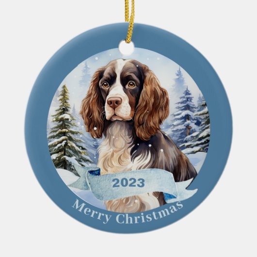Engelse Springer Spaniel waterverf Kerstmis Keramisch Ornament (Voorkant)
