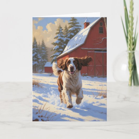Engelse Springer Spaniel Winter Schuur Landschap Kaart (Voorkant)