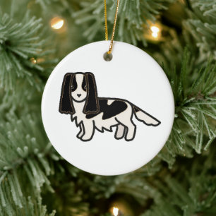Engelse Springer Spaniel Zwart en Witte Cartoon Keramisch Ornament