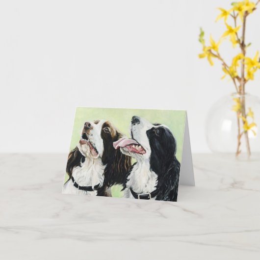 Engelse Springer Spaniels Art Note Cards Kaart (Gele Bloem)
