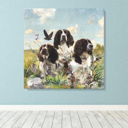 Engelse Springer Spaniels, kunst Canvas Afdruk (Insitu (Houten vloer))