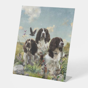 Engelse Springer Spaniels, kunst Reclamebord Met Voetstuk