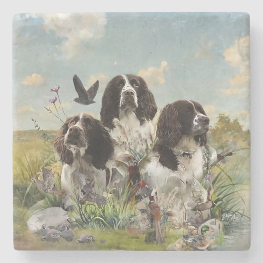 Engelse Springer Spaniels, kunst Stenen Onderzetter (Voorkant)