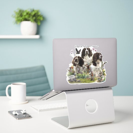 Engelse Springer Spaniels, kunst Sticker (Laptop op bureau)