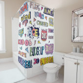 Engelse straattaal woorden, doodle belettering douchegordijn (In situ)