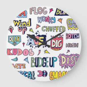 Engelse straattaal woorden, doodle belettering grote klok