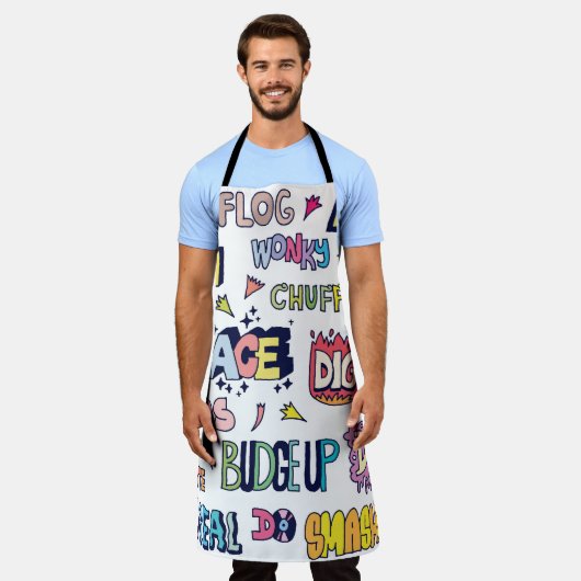 Engelse straattaal woorden, doodle belettering schort (Gedragen)