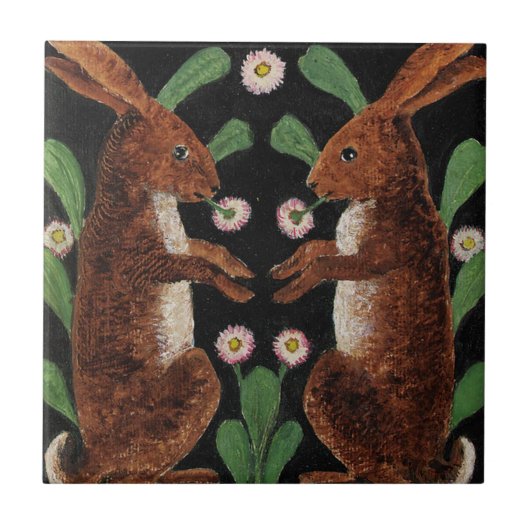Engelse tapijtontwerpbunny Rabbits Tile Tegeltje (Voorkant)