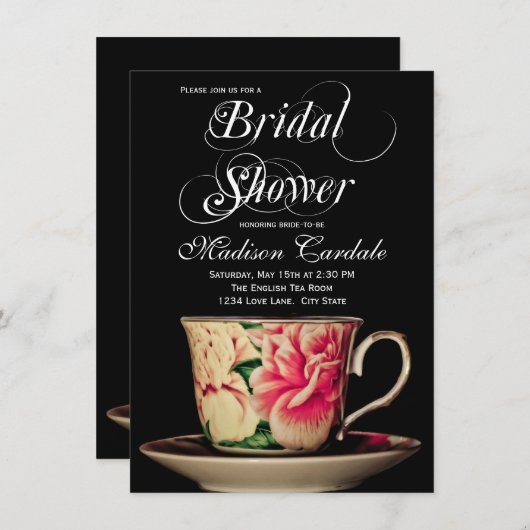 Engelse Teacup Bridal Shower-uitnodigingen Kaart (Voorkant / Achterkant)