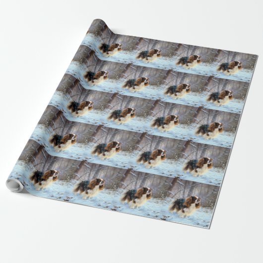 Engelse Toy Spaniel Laat het Sneeuwen Kerstmis Cadeaupapier (Uitgerold)