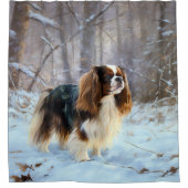 Engelse Toy Spaniel Laat het Sneeuwen Kerstmis Douchegordijn (Voorkant)