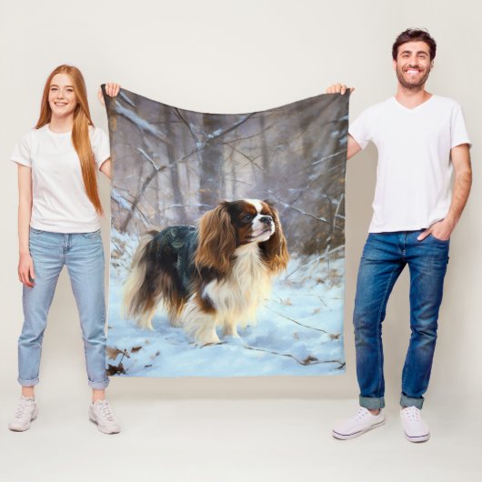 Engelse Toy Spaniel Laat het Sneeuwen Kerstmis Fleece Deken (In situ)