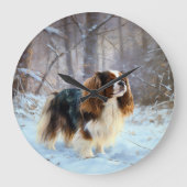 Engelse Toy Spaniel Laat het Sneeuwen Kerstmis Grote Klok (Voorkant)