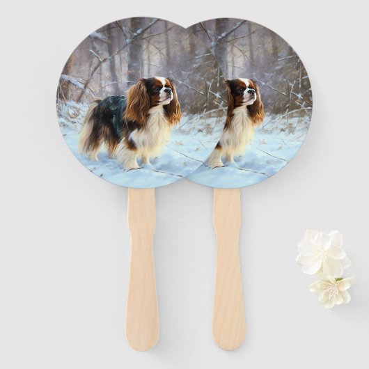 Engelse Toy Spaniel Laat het sneeuwen Kerstmis Handwaaier (Voorkant en achterkant)