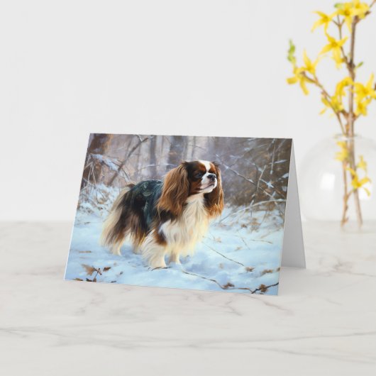 Engelse Toy Spaniel Laat het Sneeuwen Kerstmis Kaart (Gele Bloem)