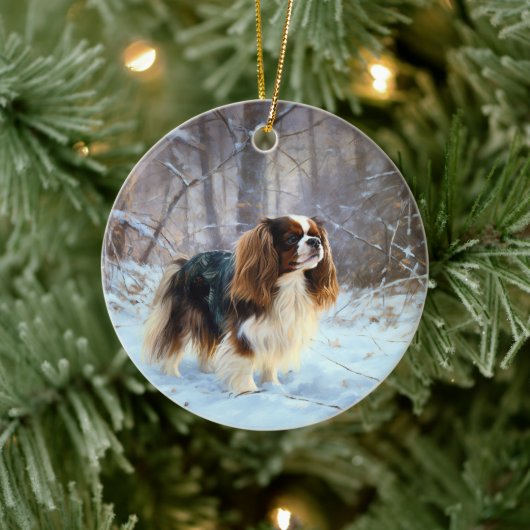 Engelse Toy Spaniel Laat het Sneeuwen Kerstmis  Keramisch Ornament (Boom)