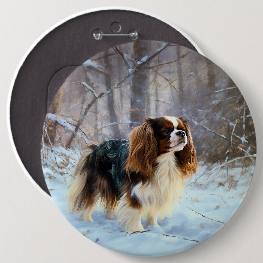 Engelse Toy Spaniel Laat het Sneeuwen Kerstmis  Ronde Button 6,0 Cm (Voorkant /achterkant)