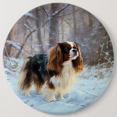 Engelse Toy Spaniel Laat het Sneeuwen Kerstmis  Ronde Button 6,0 Cm (Voorkant)