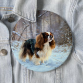 Engelse Toy Spaniel Laat het Sneeuwen Kerstmis  Ronde Button 6,0 Cm (In situ)