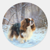 Engelse Toy Spaniel Laat het Sneeuwen Kerstmis  Ronde Sticker (Voorkant)