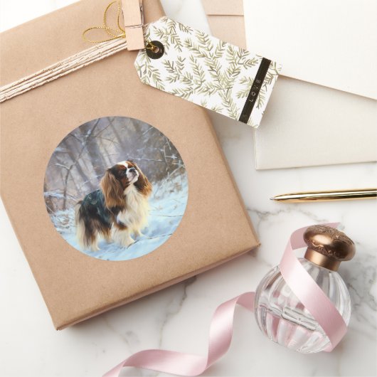 Engelse Toy Spaniel Laat het Sneeuwen Kerstmis  Ronde Sticker (Geschenken)
