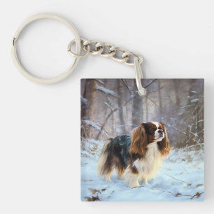 Engelse Toy Spaniel Laat het Sneeuwen Kerstmis  Sleutelhanger
