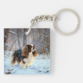 Engelse Toy Spaniel Laat het Sneeuwen Kerstmis Sleutelhanger (Achterkant)