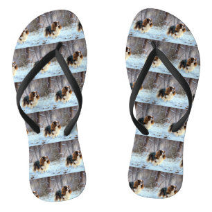 Engelse Toy Spaniel Laat het Sneeuwen Kerstmis  Teenslippers