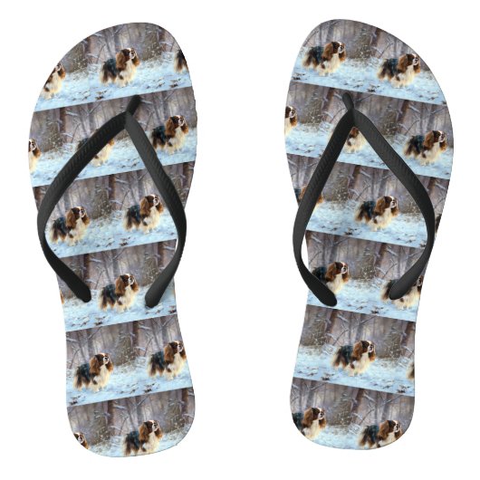 Engelse Toy Spaniel Laat het Sneeuwen Kerstmis Teenslippers (Voetbed)