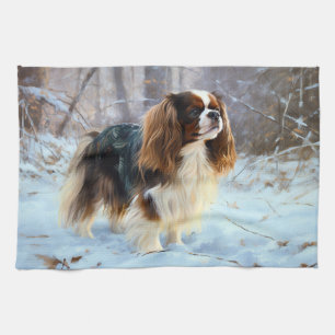 Engelse Toy Spaniel Laat het Sneeuwen Kerstmis  Theedoek