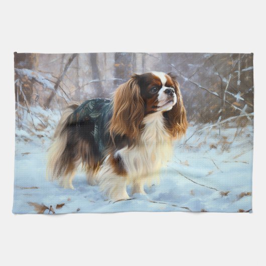 Engelse Toy Spaniel Laat het Sneeuwen Kerstmis  Theedoek (Horizontaal)
