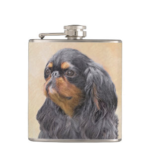 Engelse Toy Spaniel Schilderij Originele Dier Kuns Heupfles