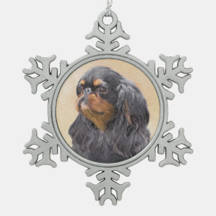 Engelse Toy Spaniel Schilderij Originele Dier Kuns Tin Sneeuwvlok Ornament
